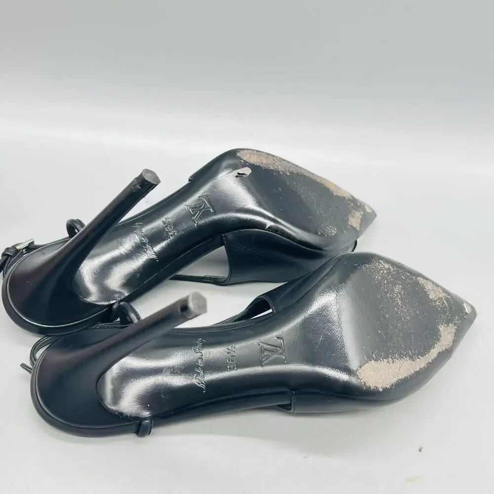 Louis Vuitton Shoes Womens 6.5 Black Leather Cap Toe Slingback Stiletto Heels - Picture 8 of 12